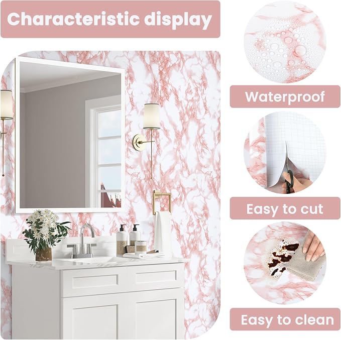 practicalWs White/Pink Marble Contact Paper Granite Peel and Stick Countertops - Image 3