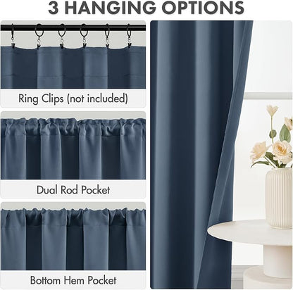MIULEE 4 Panels Set Stone Blue Blackout Curtains 63 Inch Length Bedroom | - Image 3