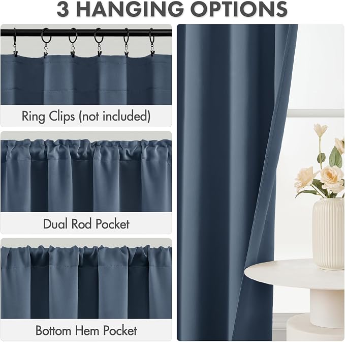 MIULEE Stone Blue Blackout Curtains 4 Panels Set 72 Inch Length Bedroom | - Image 3