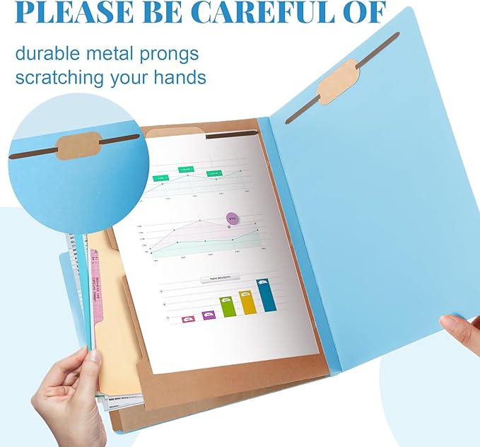 12 Pcs Classification Folders Letter Size, Back to School Supply for Teacher, Student, 2 Pocket Dividers Pressboard File Folder Bulk with 2 Fasteners, 2 in Expanding File Organizer (Blue)