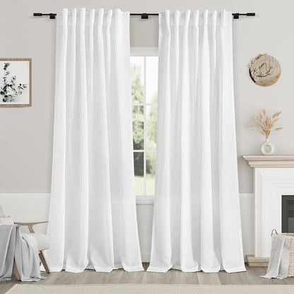 White Semi Sheer Linen Curtains 92 inch Length by Nanspring