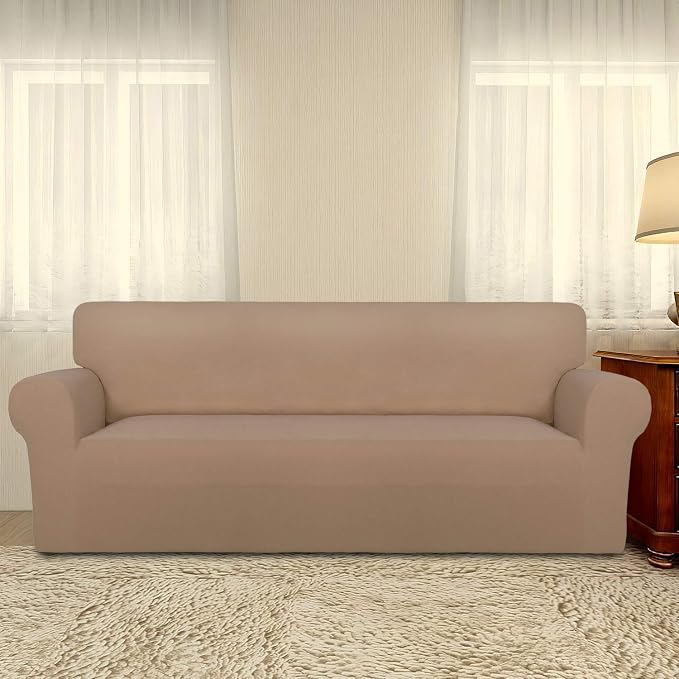 PureFit Stretch Oversized Couch Covers Fleece Sofa Slipcovers Camel | 1-Piece - Image 2