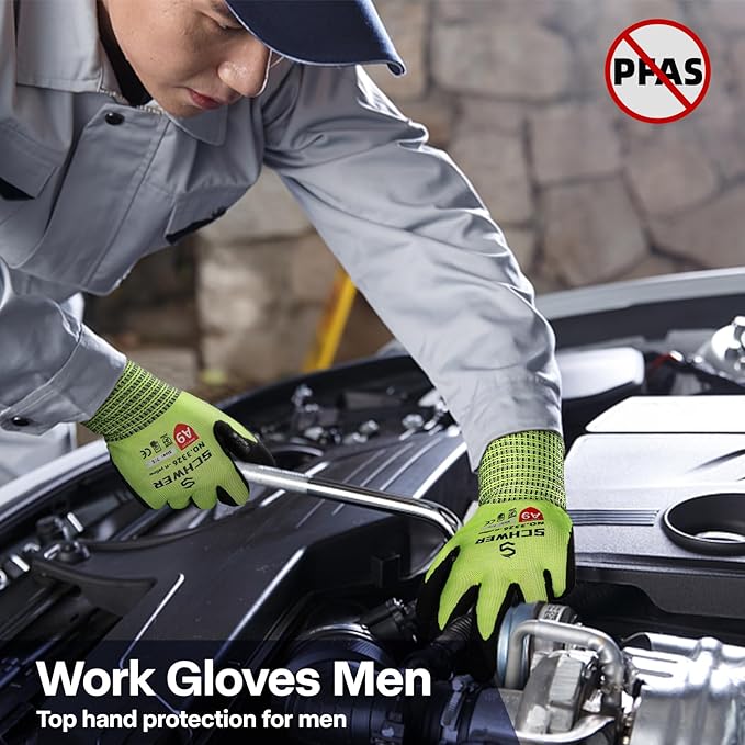 Schwer ProGuard Highest Level Cut Resistant Work Gloves PR3326 for Extreme Protection，ANSI A9 Cut Gloves with Reinforced Thumb, Non Slip, Non PFAS, Durable, Touch-screen, Yellow 2 Pairs（M）