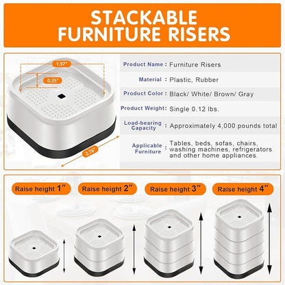 Furniture Risers Adjustable Bed Risers Heavy Duty Lifts Height 2", Square - Image 2