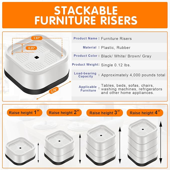 shouwuhho 9 Pack Furniture Risers Adjustable Bed Risers Heavy Duty Lifts Height - Image 2