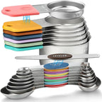 Magnetic Measuring Cups and Spoons Set of 16 Including 7 Stainless Steel Stackable Magnetic Measuring Cup 8 Magnetic Measuring Spoon with Leveler for Measuring Dry Liquid Ingredient
