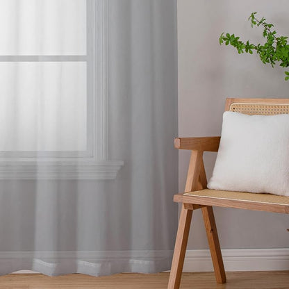 Light Grey Sheer Curtains 90 Inches Long 2 Panels, Light Filtering Voile Airy - Image 6