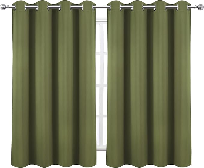 Olive Green Thermal Blackout Curtains/52 x 54 Inch/Set of 2 Panels Room - Image 2