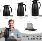 51 Oz Thermal Coffee Carafe, Stainless Steel Insulated Vacuum coffee crafts to keep coffee hot, 1.5 Liter Tea Water Coffee and Beverage Dispenser (Black)