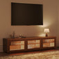 POVISON Mid Century Modern Wood Slatted TV Stand by POVISON