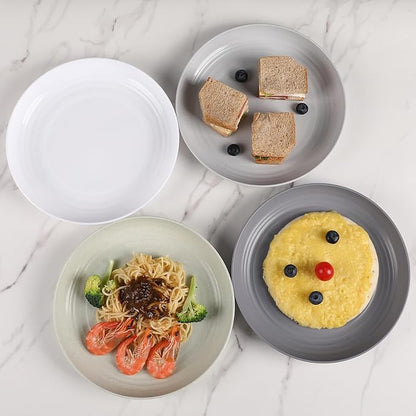 12 Pcs Unbreakable Deep Dinner Plates Set, 9 inch Reusable Plastic Wheat Straw Plates, Microwave and Dishwasher Safe Plate for Kitchen, Lightweight Plate for Dessert, BPA Free, 4 Colors