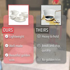 BTaT- White Tea Cups and Saucers Set of 6 (7 oz), Porcelain White Tea Cup Set with Golden Trim Design, Dishwasher Safe