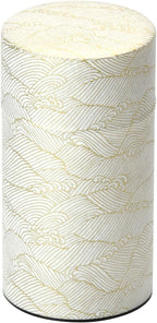 Japanese Pokkan Coffee Spice Tea Tin Canister Washi Paper Storage with Lid 7.05 oz Capacity (Kenran Nami)
