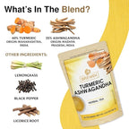 BREWIX, Turmeric Ashwagandha Herbal Tea (50 Pyramid Tea Bags) Adaptogenic Herbs for Stress & Mood Support | Evening Calm & Sleep Support | Real Ingredients From India, Caffeine Free & Naturally Gluten Free