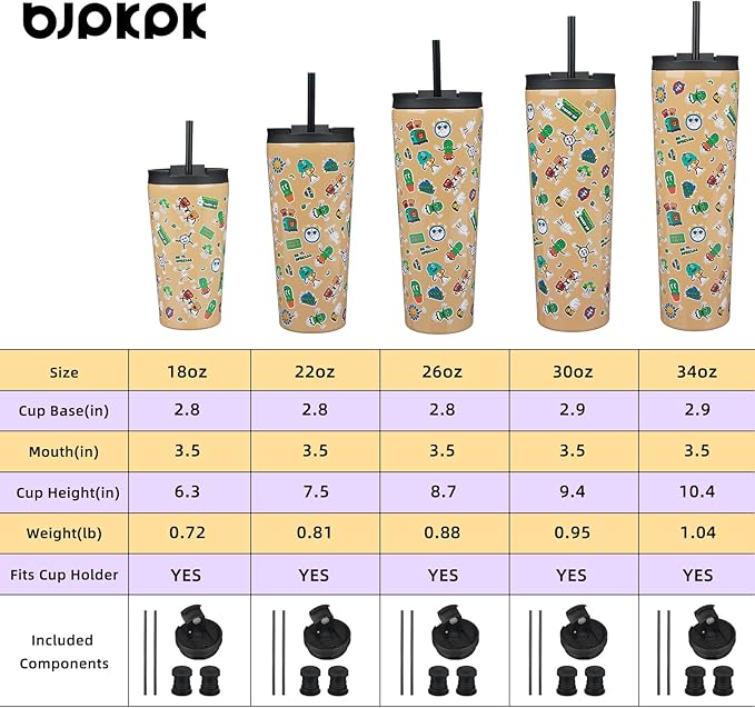 BJPKPK 18oz Tumbler With lid And Straw Stainless Steel Travel Coffee Mug Insulated Tumblers Cups,Spring Party Brown