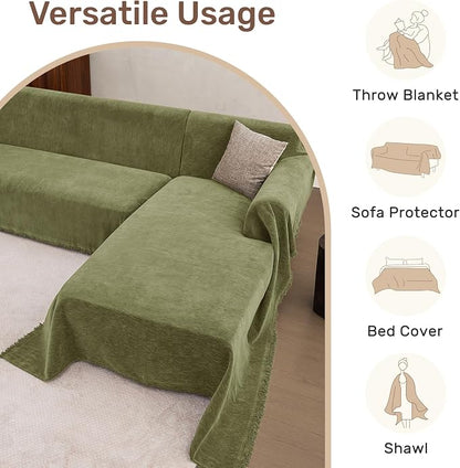 2 Pieces Sectional Couch Covers L Shaped Cover XXXL Green | Thick Washable - Image 6