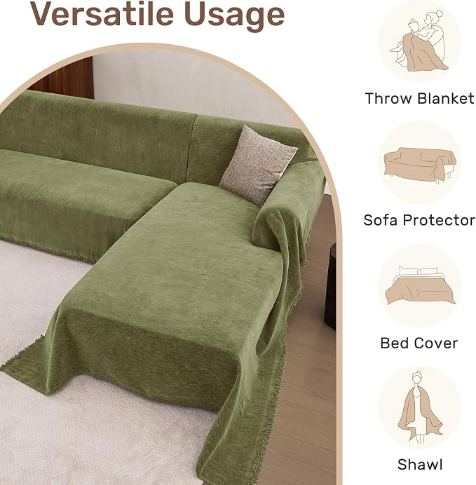 2 Pieces Sectional Couch Covers L Shaped Cover XXL Green | Thick Washable Fabric - Image 6