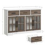 IRONCK Buffet Cabinet with Storage, 55" Large Sideboard Buffet Storage with LED Lights, Farmhouse Coffee Bar Wood Liquor Cabinet for Kitchen, Dining Room, White and Oak