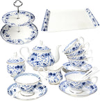 Bone China Tea Set with 2-Tier Afternoon Tea Stand and Serving Trays