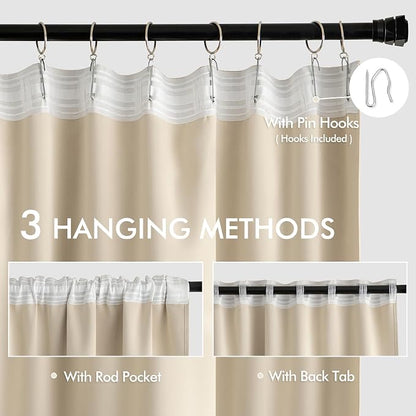 MIULEE Cream Beige Back Tab Blackout Curtains 52x63 Inches Long 2 Panel Set | - Image 3