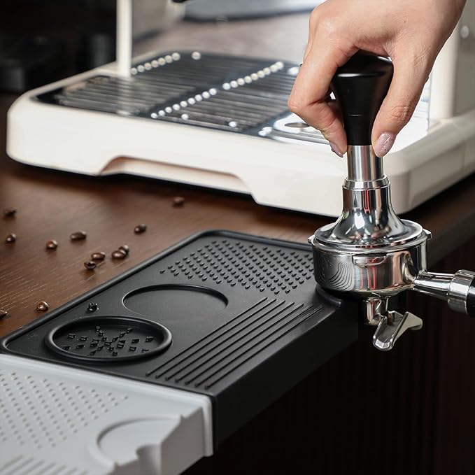 Espresso Tamping Mat – Food Grade Silicone Coffee Tamper Pad with Portafilter Slots, Heat Resistant, Anti-Slip, Waterproof Tamping Station for Baristas