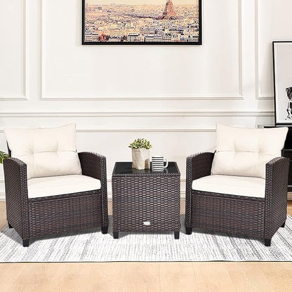 COSTWAY 3PCS Patio Furniture Set, PE Rattan Wicker Sofa w/Washable Cushion and - Image 4