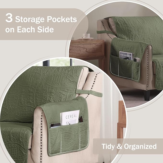 Large Green Recliner Chair Covers, Quilted Décor Water-Repellent Lazy Boy Chair - Image 4