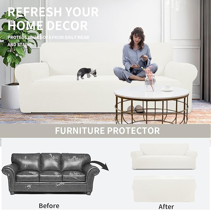 Easy-Going Stretch Oversized Loveseat Couch Covers Washable Cream | 1-Piece - Image 4