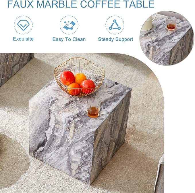 Side Table, End Table Living Room Table, Modern Sofa Couch Table, Faux Marble - Image 4