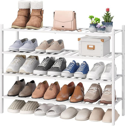 viewcare White 4-Tier Long Shoe Rack, Bamboo Wood by VIEWCARE