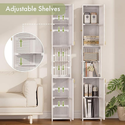 Amazer White Bathroom Storage Cabinet 70'', Bamboo Slim Storage Cabinet - Image 4