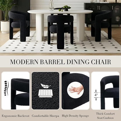 Modern Sherpa Barrel Dining Chair Upholstered Faux Fur Dining Room Chair - Image 4