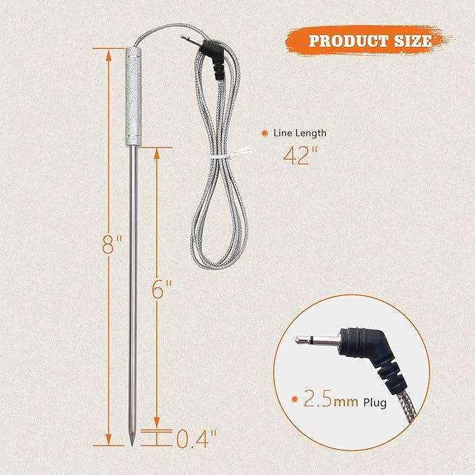 Upgraded Meat Probe Replacement for Thermopro Thermometers TP04, TP06, TP06S, TP07, TP-07S, TP08, TP-08S, TP09, TP09B, TP-10, TP16, TP17, TP20, TP20S, TP25, TP27, TP28, TP829, TP930, 2.5mm
