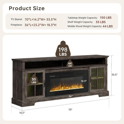 70" Fireplace TV Stand, Modern Entertainment Center - Image 6