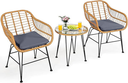 Tangkula 3 Pieces Patio Bistro Set, Rattan Conversation Set by TANGKULA