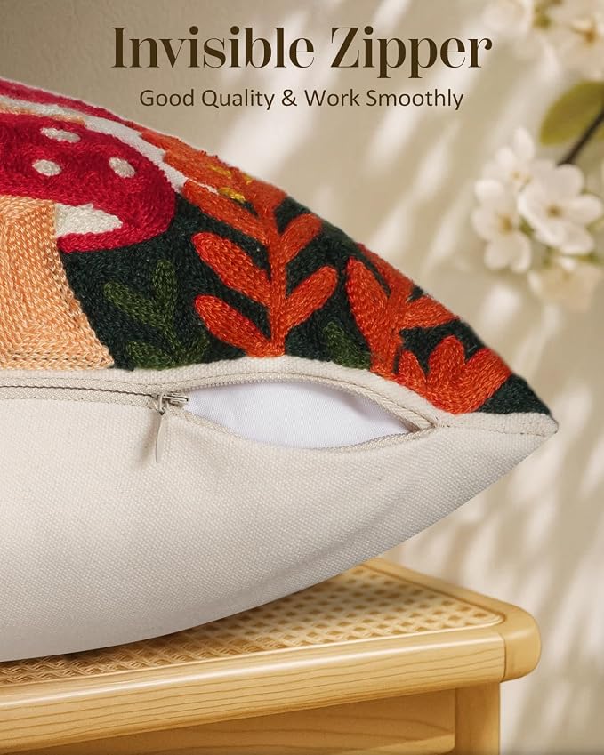 Embroidered Throw Pillow Cover 20x20 Inch, Mushroom Moon | Decorative Pillow - Image 3
