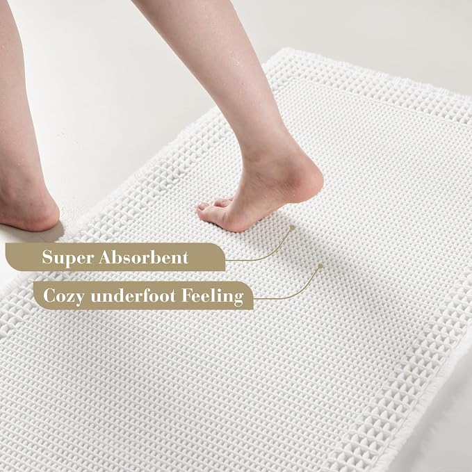 RESARE Waffle Bath Mat for Bathroom, Non Slip Bathroom Rugs 20"x32" White | - Image 3