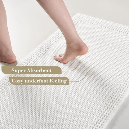 RESARE Waffle Bath Mat for Bathroom, Non Slip Bathroom Rugs 20"x32" White | - Image 3