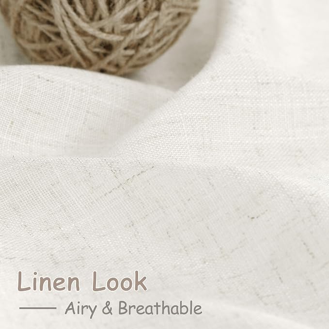 Beige White Kitchen Cafe Sheer Curtains 54 Inch Long 2 Panel Back Tab Linen - Image 5