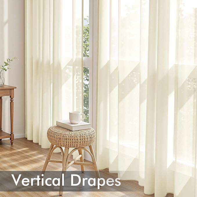 MIULEE Light Cream Sheer Curtains 90 Inches Long 4 Panels 42 x 90 Inches | - Image 5