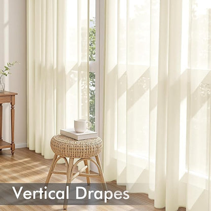 MIULEE Light Cream Sheer Curtains 90 Inches Long 4 Panels 42 x 90 Inches | - Image 5