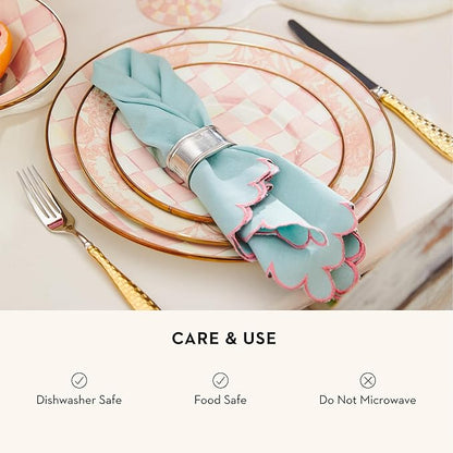 MACKENZIE-CHILDS Enamel Charger Plate, Charger Decoration for Dinner Plates or Home Decor, 12 Inches, Pink-and-White Rosy Check, Set of 4