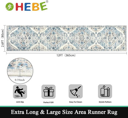 HEBE Hallway Runner Rug 2'8''x12', Washable Non Slip Kitchen Rug Runner | Soft - Image 2