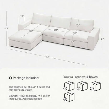 Cloud Couch Sectional 113.2'' Oversized Modular Deep Seat Sofa L Shaped Comfy - Image 2