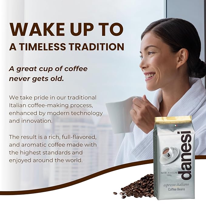 Danesi Caffe Italian Whole Coffee Beans - Espresso Coffee Beans and Medium Roast Whole Bean - Perfect for Espresso Machines, French Press, and Home Brewing - Gold (13.2 lb)