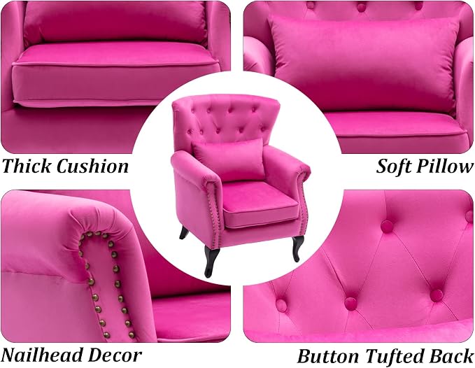 Mid Century Accent Chair Modern Button Tufted Armchair Wingback Club Chair - Image 6