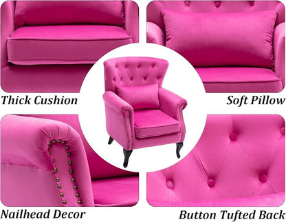 Mid Century Accent Chair Modern Button Tufted Armchair Wingback Club Chair - Image 6
