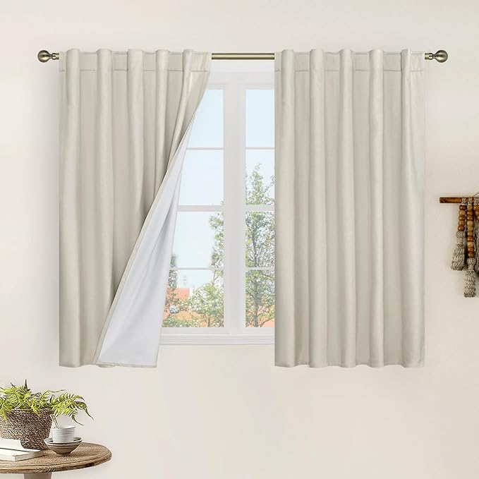 Natural 100% Blackout Linen Curtains 45 Inches by LAMIT