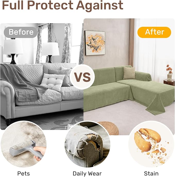 2 Pieces Sectional Couch Covers L Shaped Cover XL Light Sage | Thick Washable - Image 4