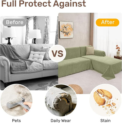 2 Pieces Sectional Couch Covers L Shaped Cover XL Light Sage | Thick Washable - Image 4